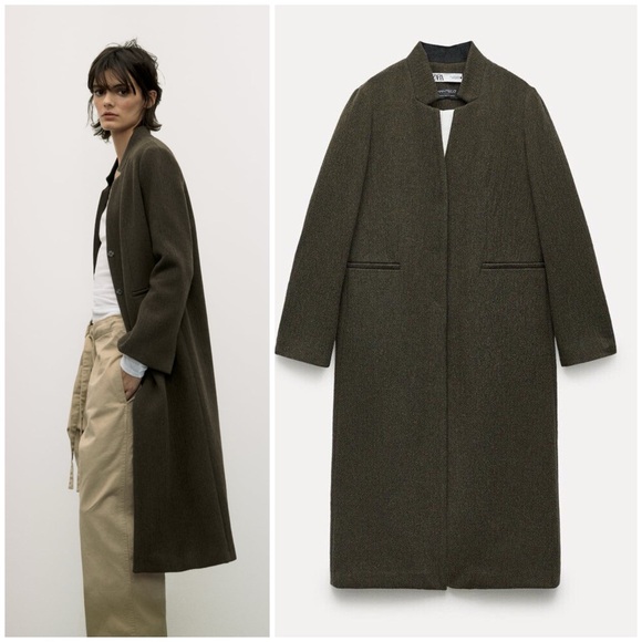 ZARA ~ WOMAN COLLECTION MINIMALIST MANTECO WOOL COAT - Picture 1 of 16